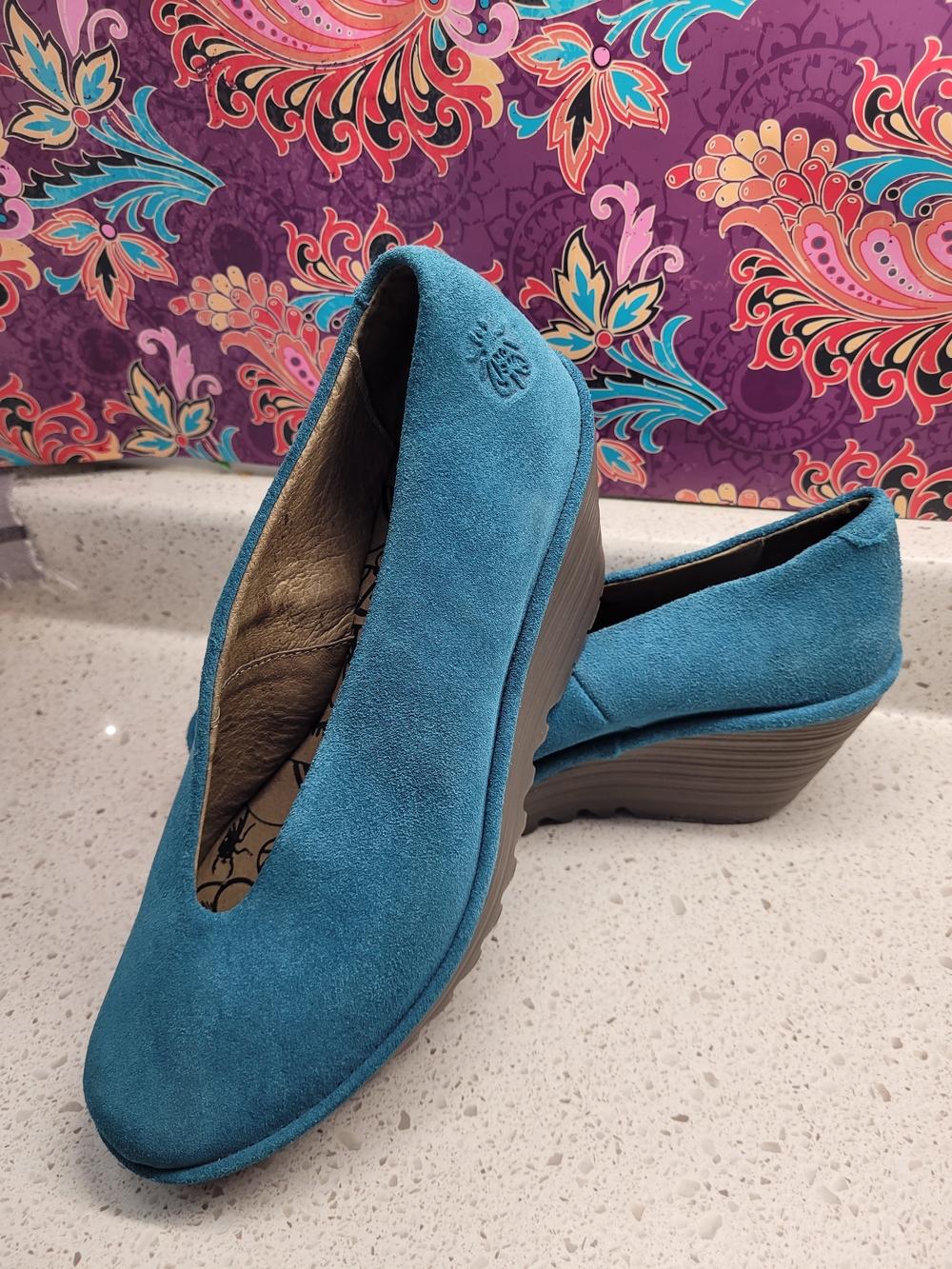 Fly London Yaz Suede Wedge Pumps Teal Blue Size EU 39 / US 8 - 8.5 / EUC